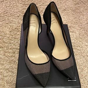 INC BLACK FISHNET PUMPS